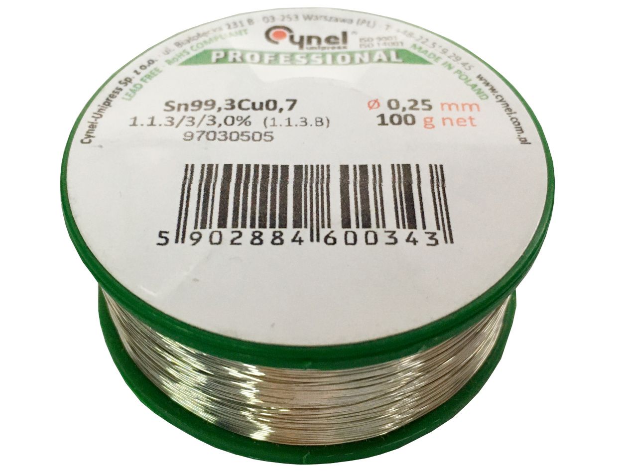 Cyna z topnikiem 0,25mm 100g Sn99Cu0,7  PB FREE