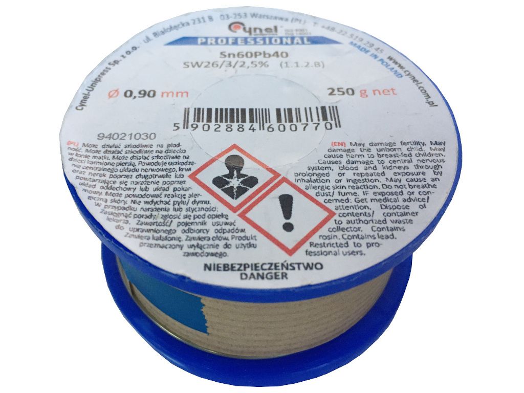 Cyna z topnikiem 0,90mm 250g S-Sn60Pb40 PB
