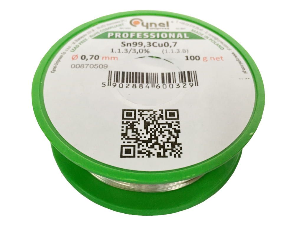 Cyna z topnikiem 0,70mm 100g Sn99Cu0,7  PB FREE