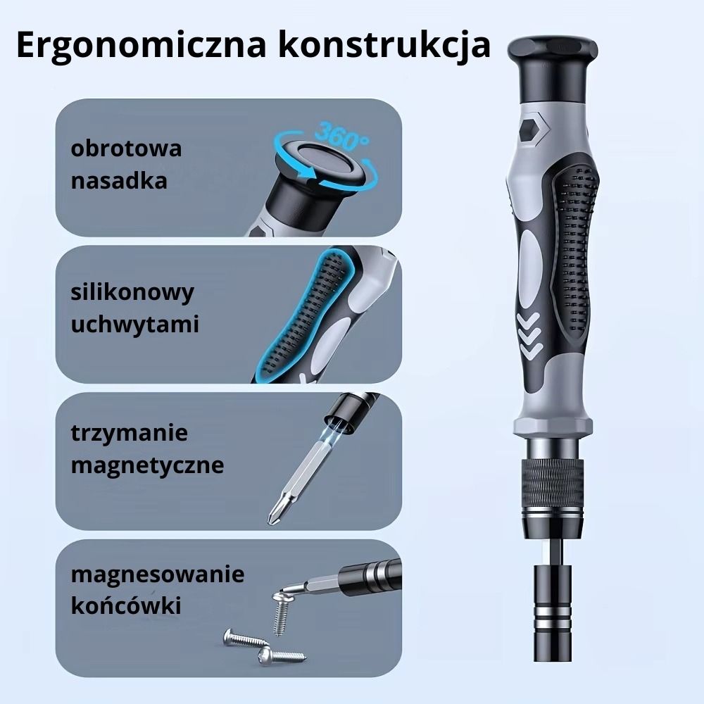Zestaw narzędzi serwisowych 115 elementów bity, wkrętaki, torx, otwieraki