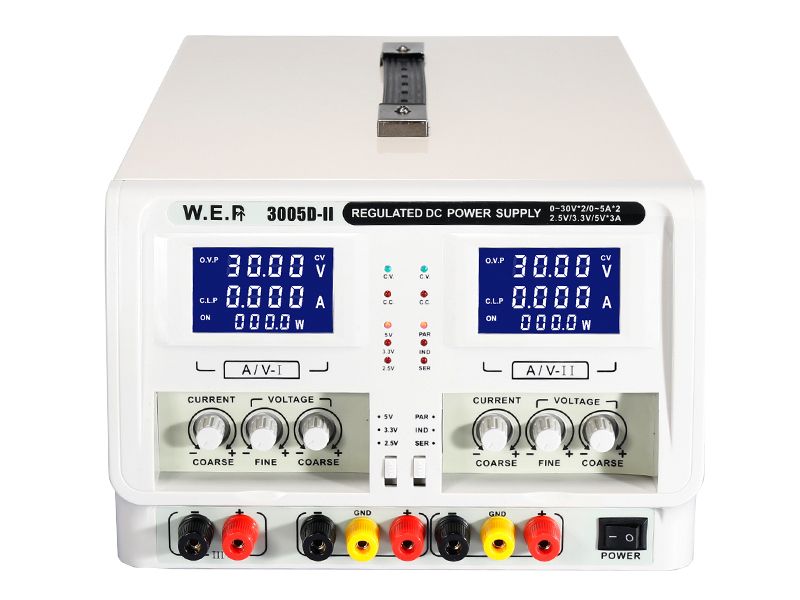 Zasilacz laboratoryjny DC potrójny WEP 3005D-II 2x ( 0-30V 5A ) + 2.5V/3.3V/5V 3A