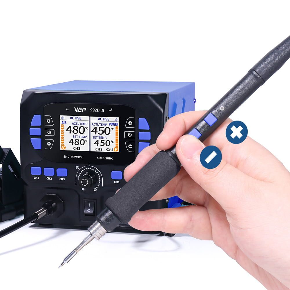 Stacja lutownicza HOTAIR i grotówka 2w1 WEP 992D-II grot C210 dysze W575