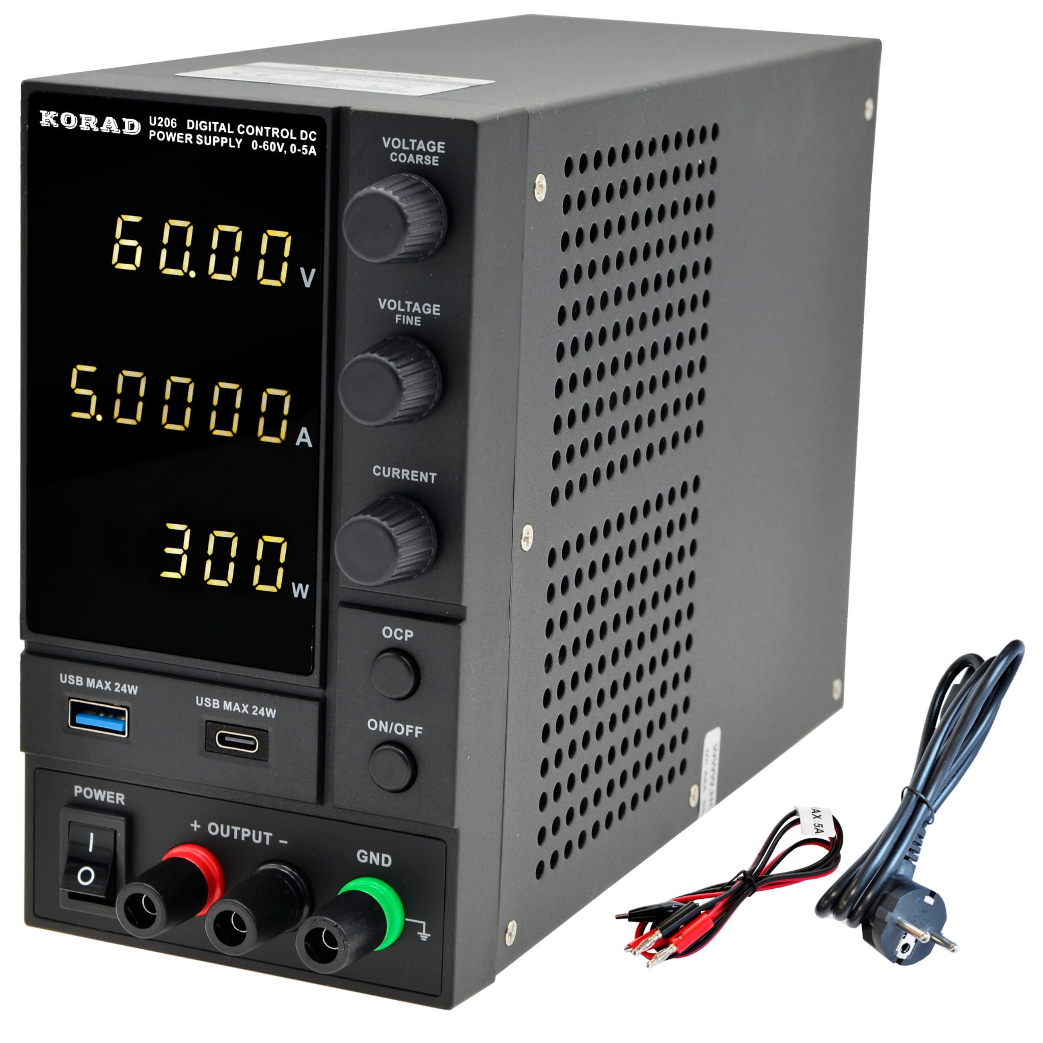 Zasilacz laboratoryjny KORAD U206 60V 5A USB 24W typ A typ C pomiar mocy