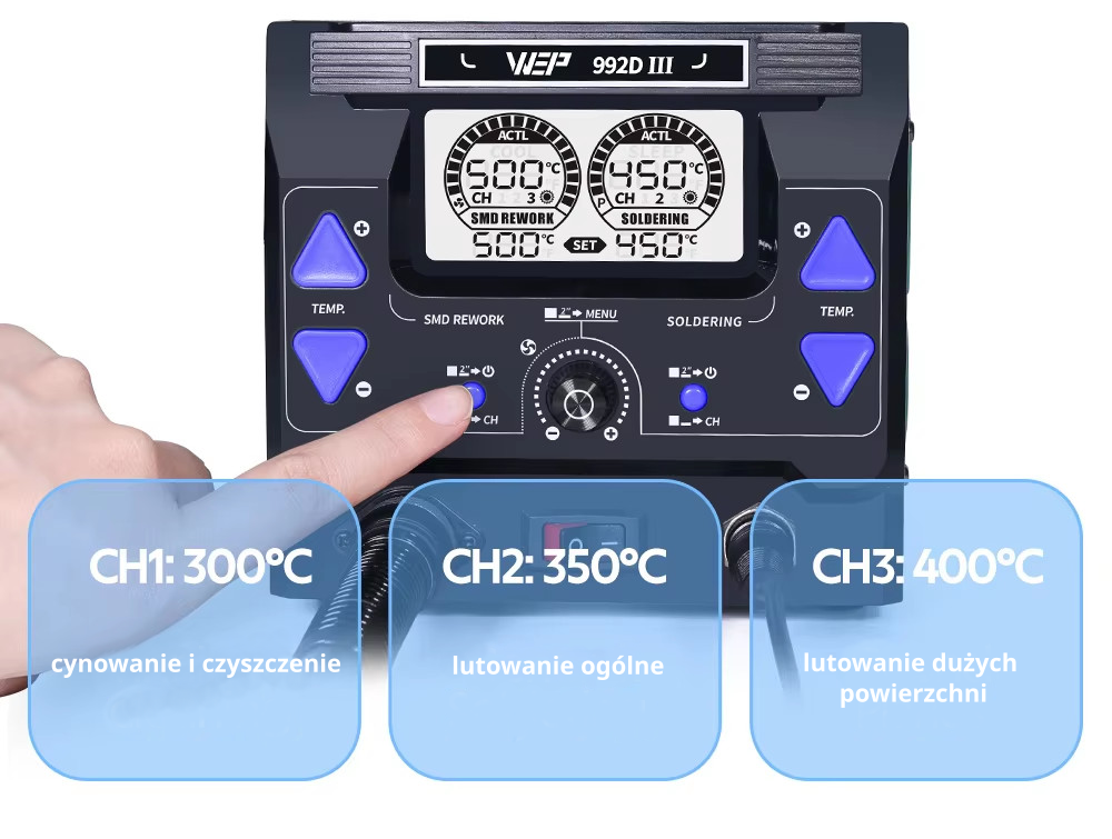 Stacja lutownicza precyzyjna HOTAIR WEP 992D-III gorące powietrze 1220W