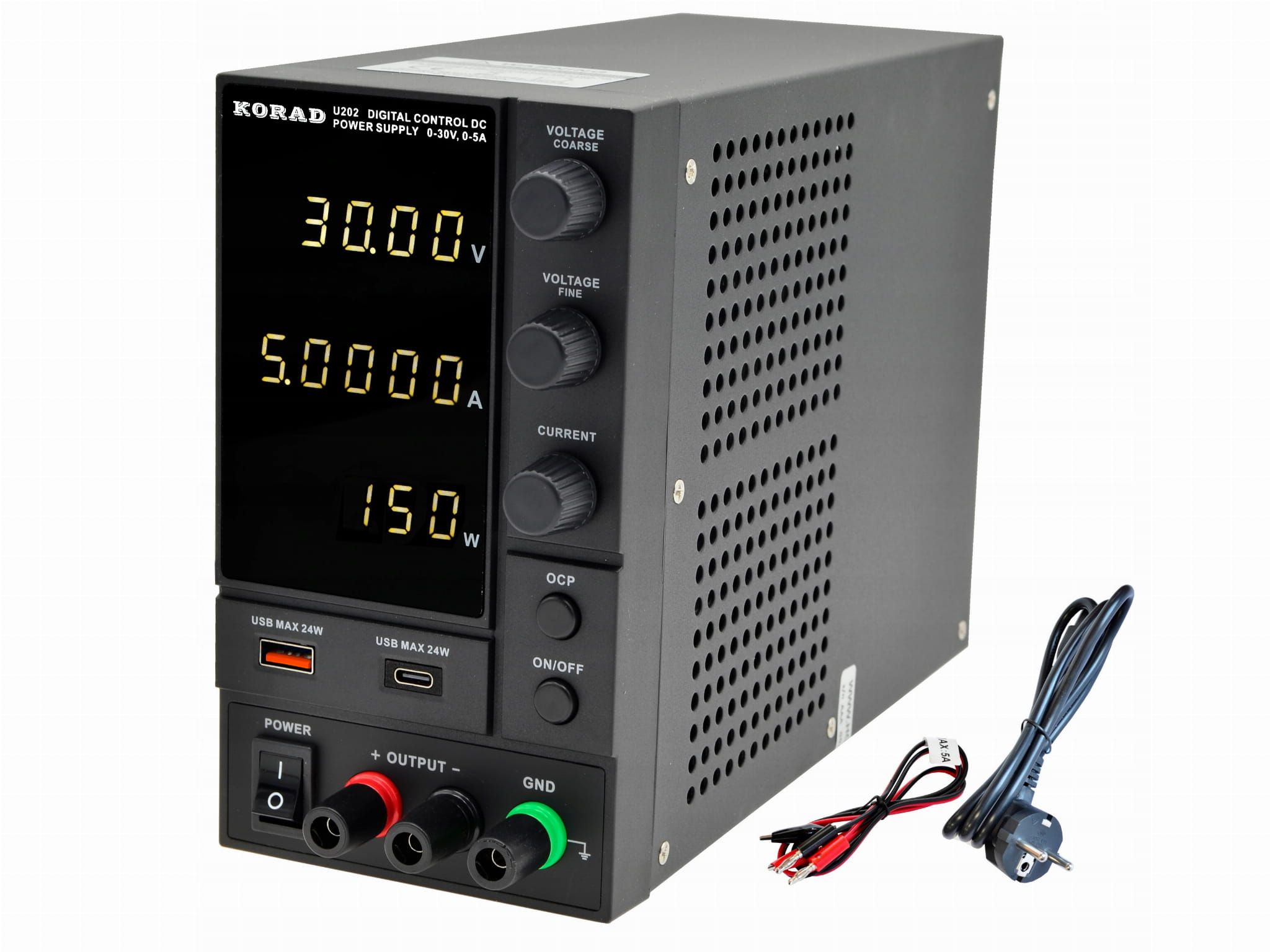Zasilacz laboratoryjny KORAD U202 30V 5A USB 24W typ A typ C pomiar mocy