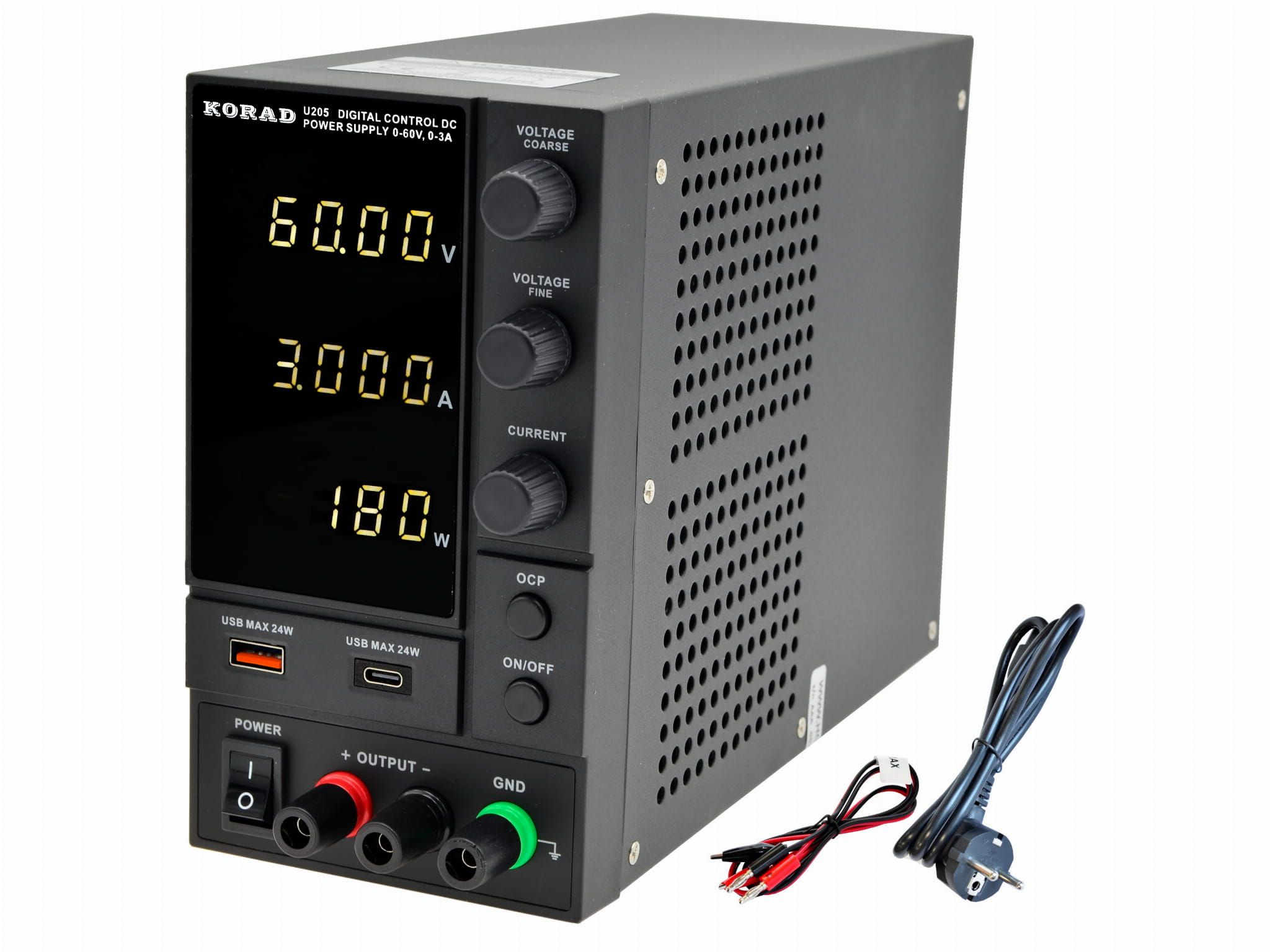 Zasilacz laboratoryjny KORAD U205 60V 3A USB 24W typ A typ C pomiar mocy