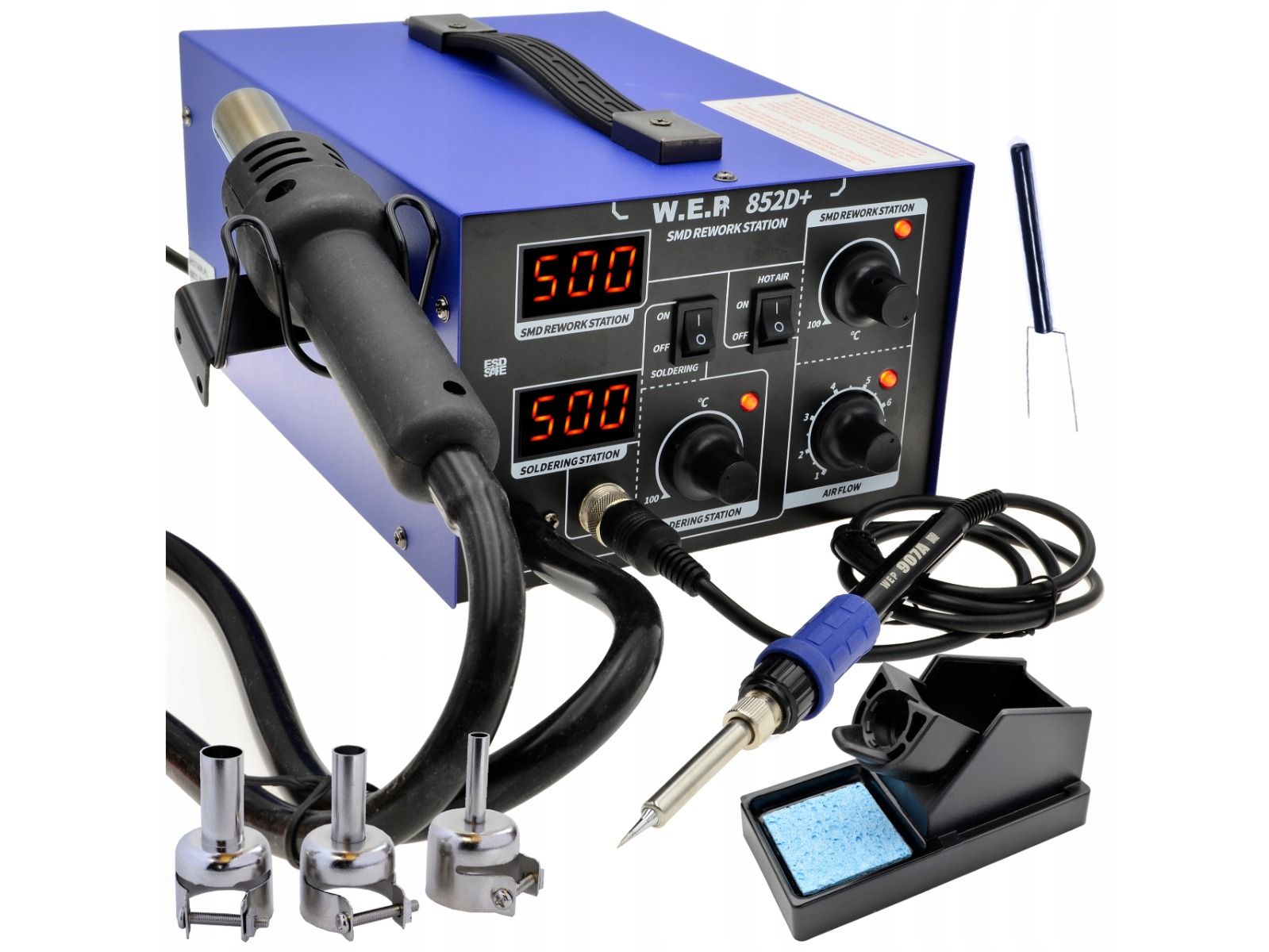 Stacja lutownicza 2w1 HOTAIR WEP 852D+ 700W kompresor +Odsysacz elektryczny