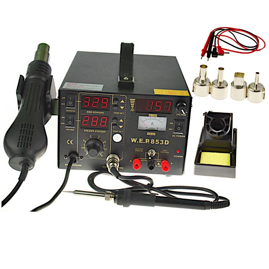 Stacja lutownicza WEP 853D zasilacz 15V/1A +Uchwyt do PCB, dysze