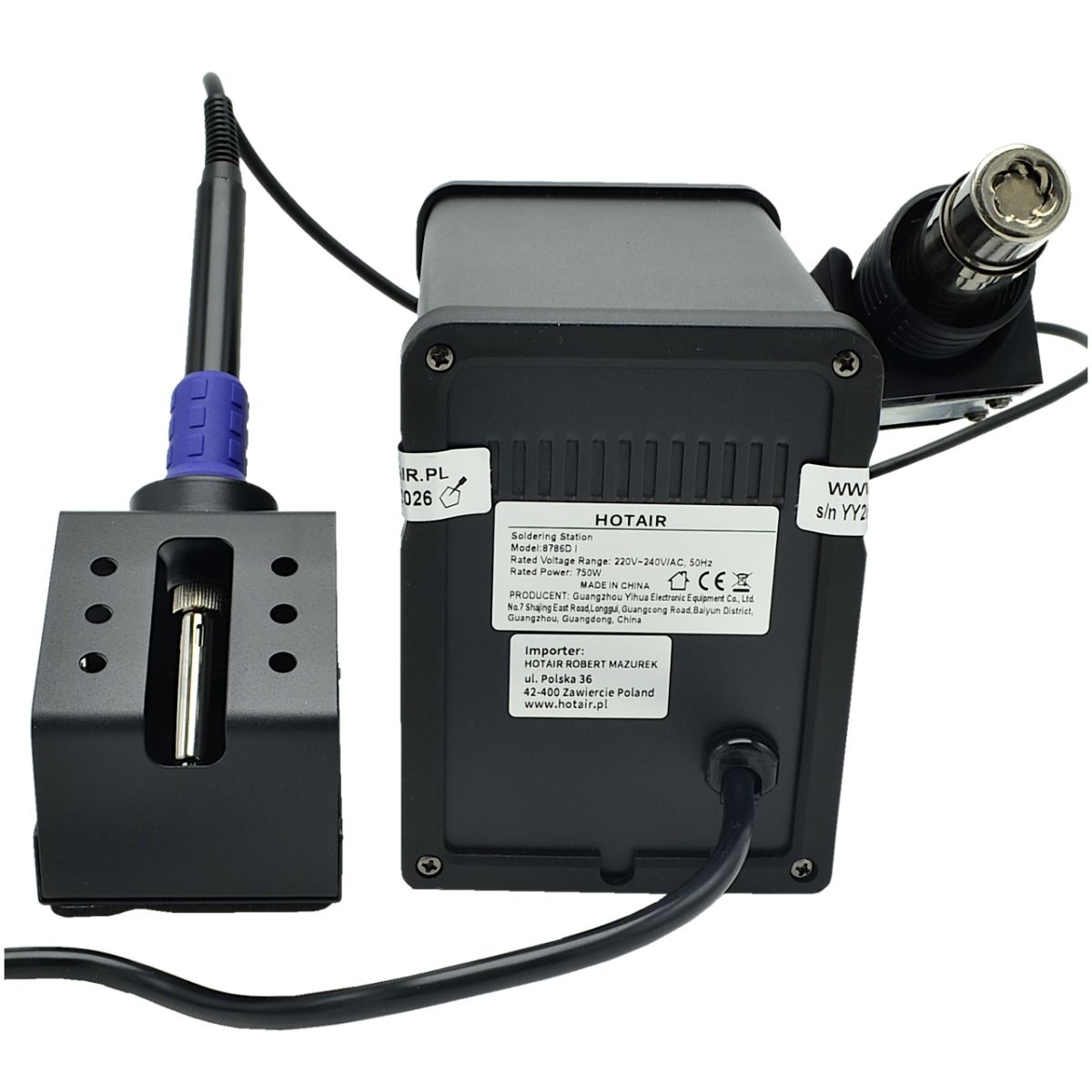 Stacja lutownicza 2w1 HOTAIR 8786D-I SE 100-480°C +Dysze Cyna Groty