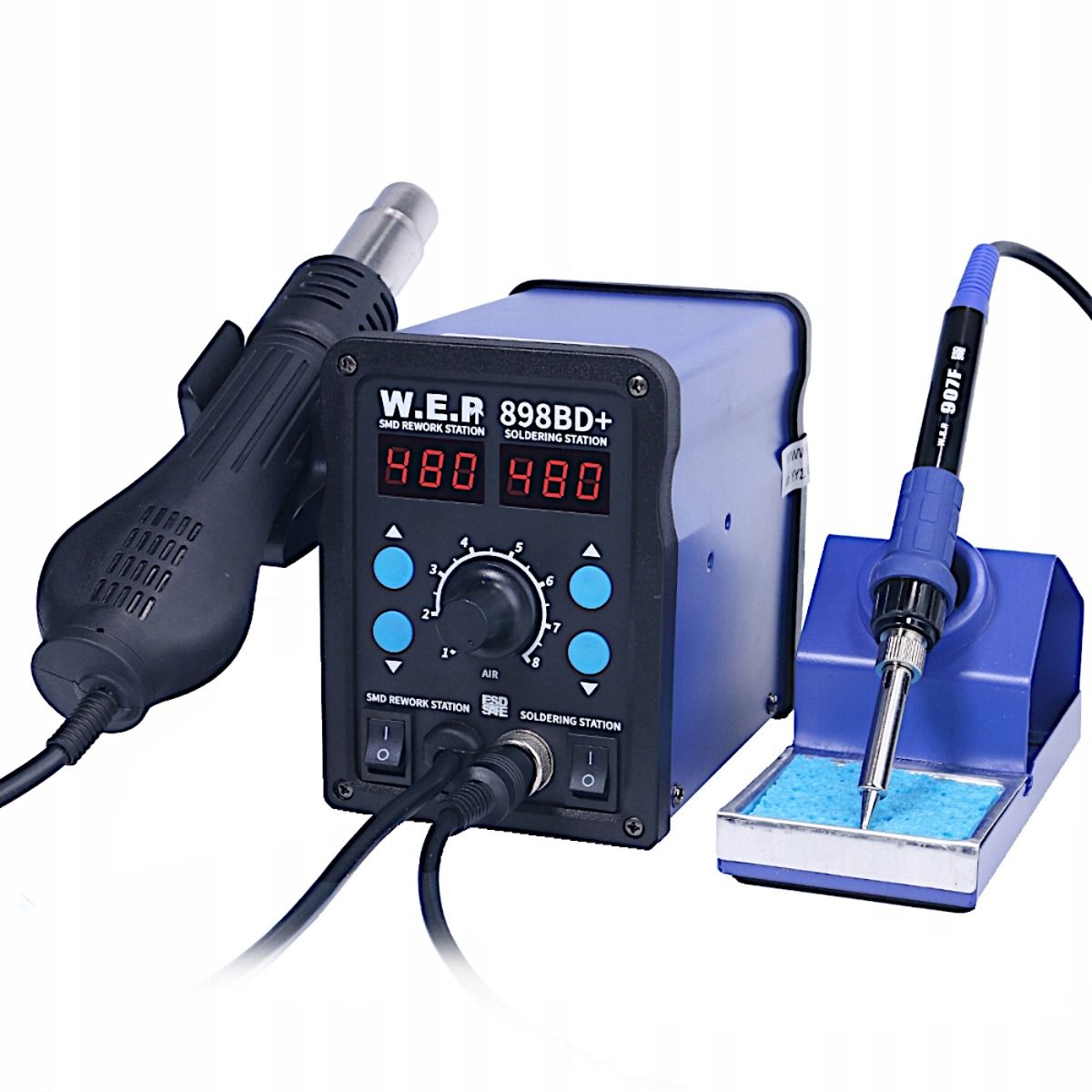 Stacja lutownicza WEP 898BD+ 2w1 (Hotair + Grotowa 75W) - Zestaw z kompletem 17 dysz