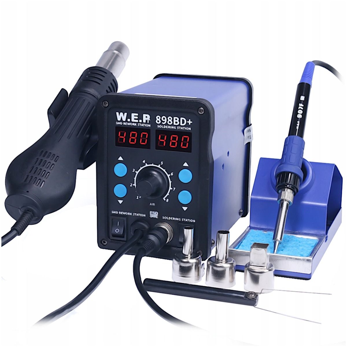 Stacja lutownicza WEP 898BD+ 2w1 (Hotair + Grotowa 75W) - Zestaw z kompletem 17 dysz