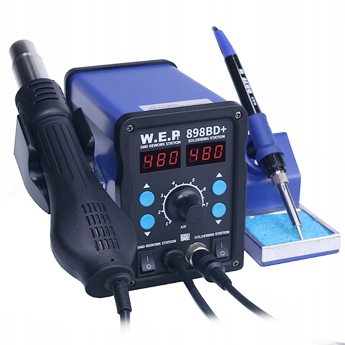Stacja lutownicza WEP 898BD+ 2w1 (Hotair + Grotowa 75W) - Zestaw z kompletem 17 dysz