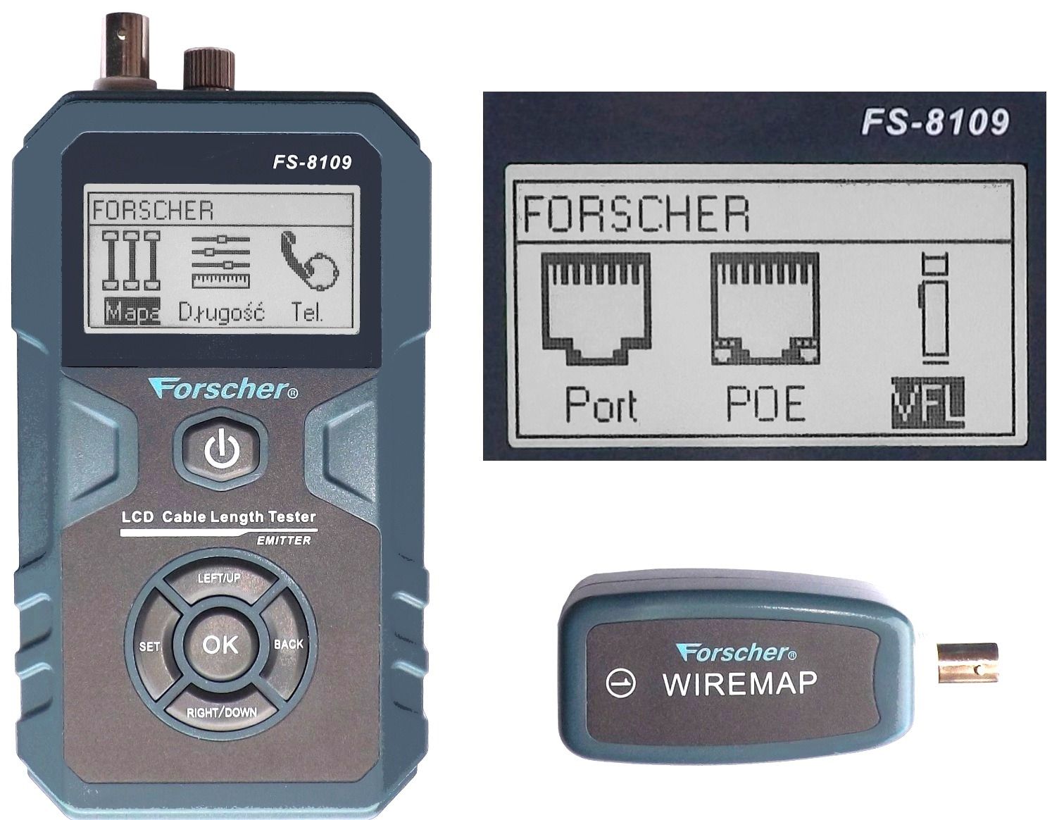 Zaawansowany tester sieci LAN RJ-45 z pomiarem PoE i długości kabla | Forscher FS8109