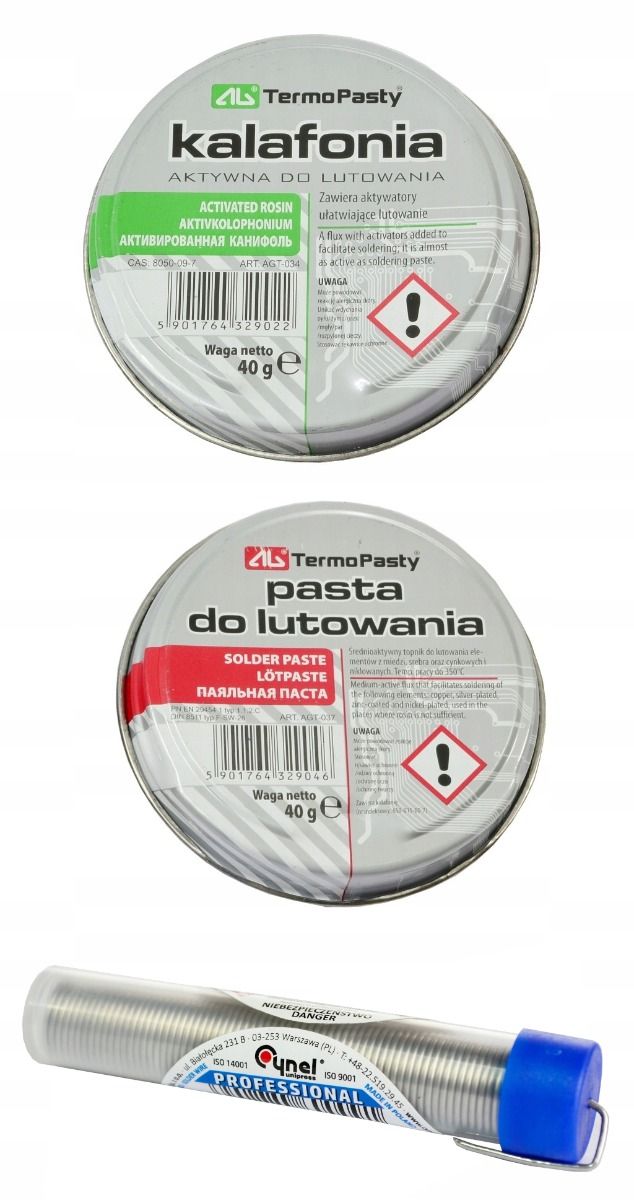 Zestaw lutowniczy – Kalafonia 40g +Pasta 40g +Cyna z topnikiem
