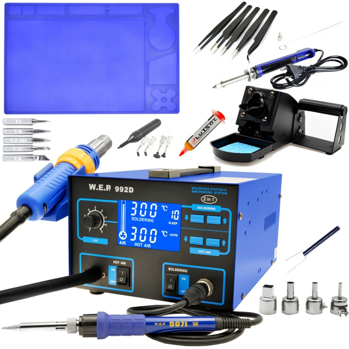 Stacja lutownicza HOTAIR WEP 992D +Odsysacz elektryczny, mata, groty 900M