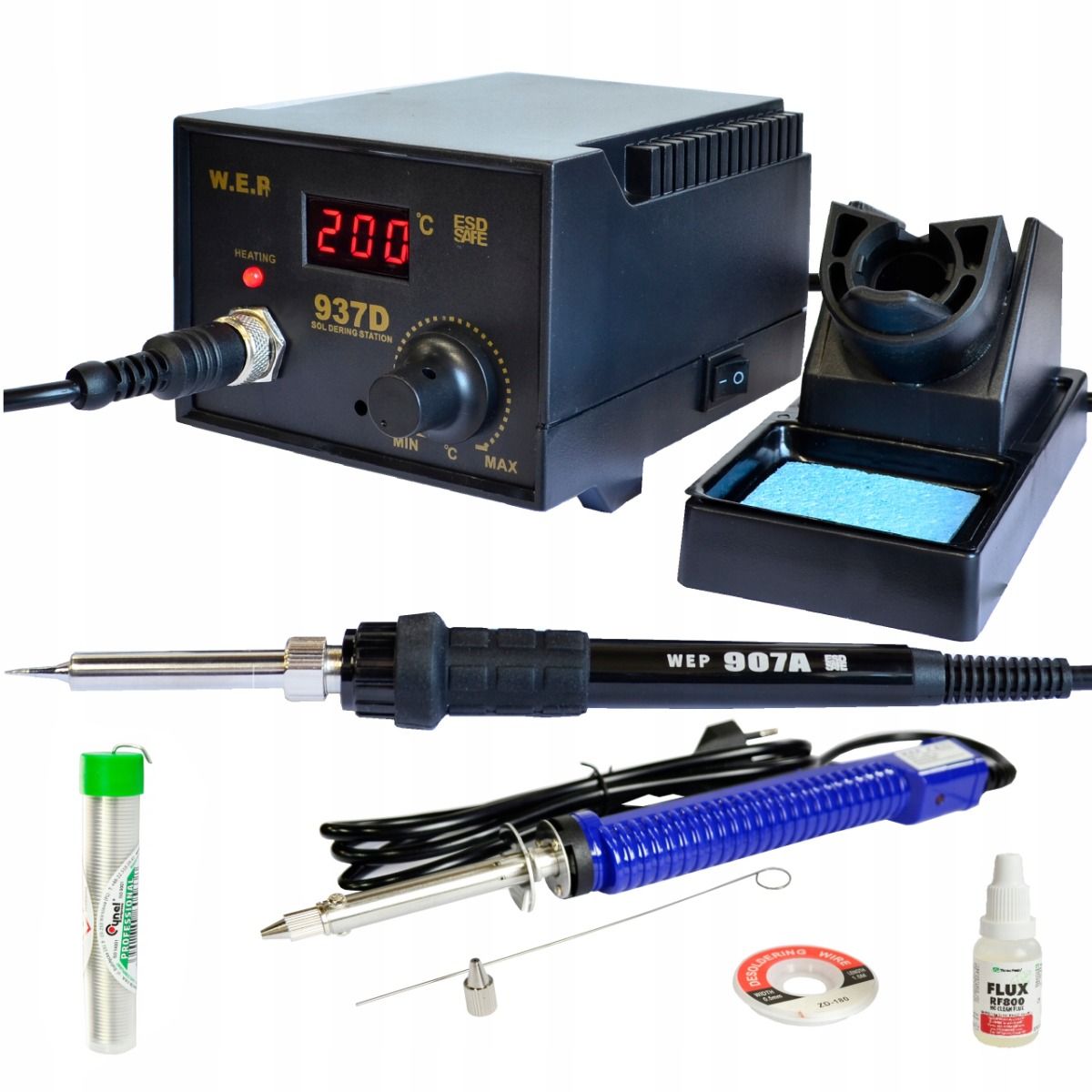 Stacja lutownicza HOTAIR WEP 937D +cyna, topnik, odsysacz START PACK