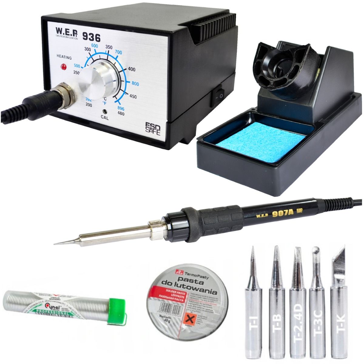Stacja lutownicza WEP 936 60W ESD Safe + Zestaw (Groty, Pasta, Cyna)
