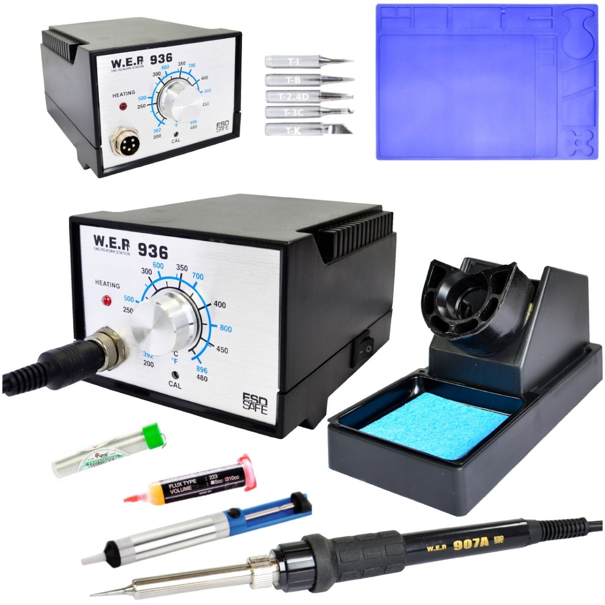 Stacja lutownicza WEP 936 60W ESD Safe + Zestaw (Mata, Groty, Topnik, Odsysacz)