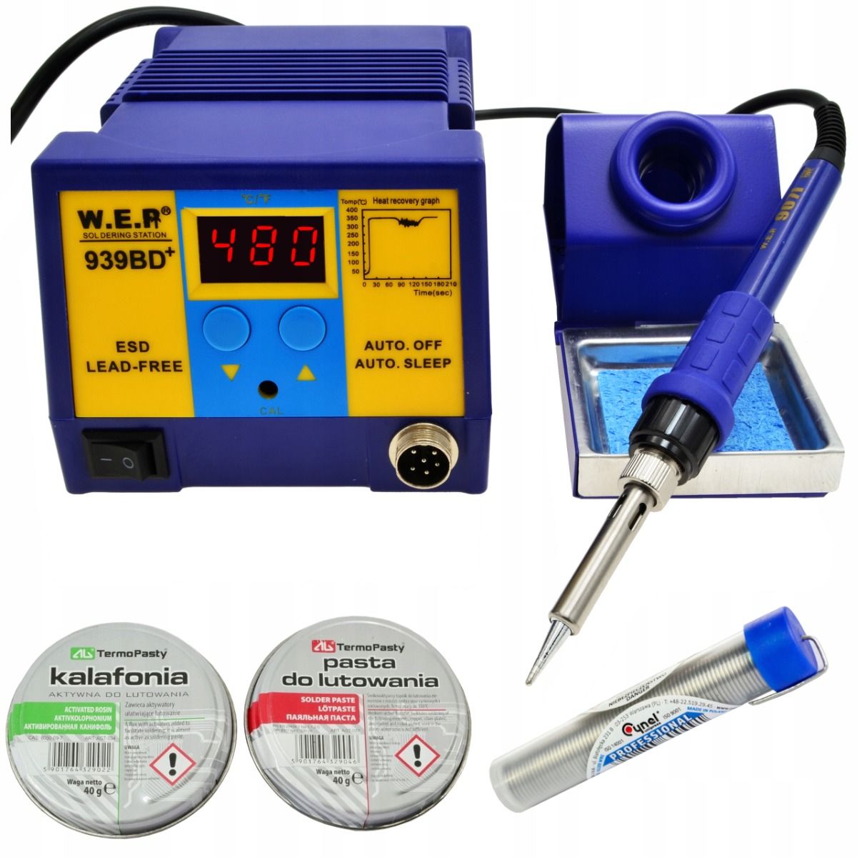 Stacja lutownicza WEP 939BD+ 75W + Cyna, pasta, kalafonia