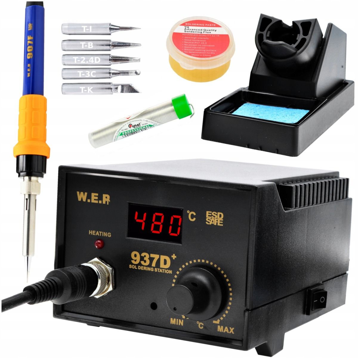 Stacja lutownicza grotowa WEP 937D+ 75W LED 75W +Groty, cyna, pasta