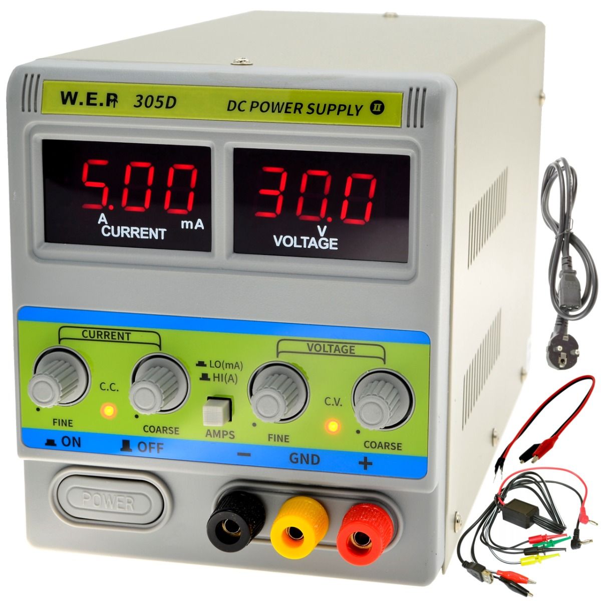 Zasilacz laboratoryjny WEP 305D-II 30V 5A (Transformatorowy) - 150W A/mA - Zestaw z dodatkowym przewodem 7 końcówek