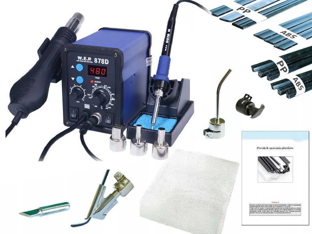 Spawarka do Plastiku WEP 878D dysze+spoiwa+siatka
