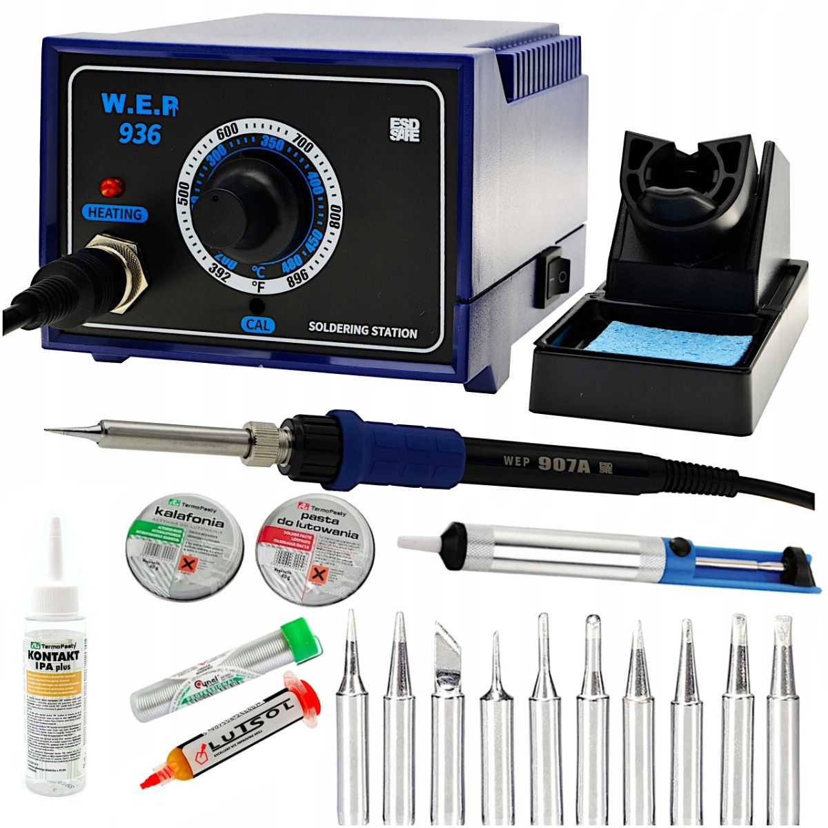 Stacja lutownicza grotowa WEP 936 60W | System ESD Safe | Bogaty zestaw chemii i akcesoriów lutowniczych