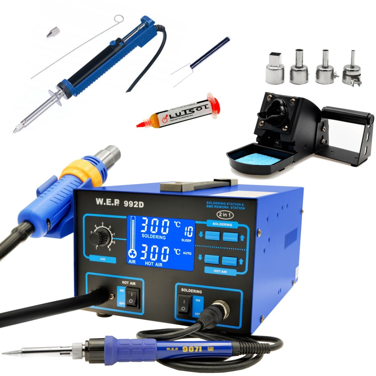 Stacja lutownicza HOTAIR WEP 992D + Odsysacz elektryczny, flux 223 ZESTAW