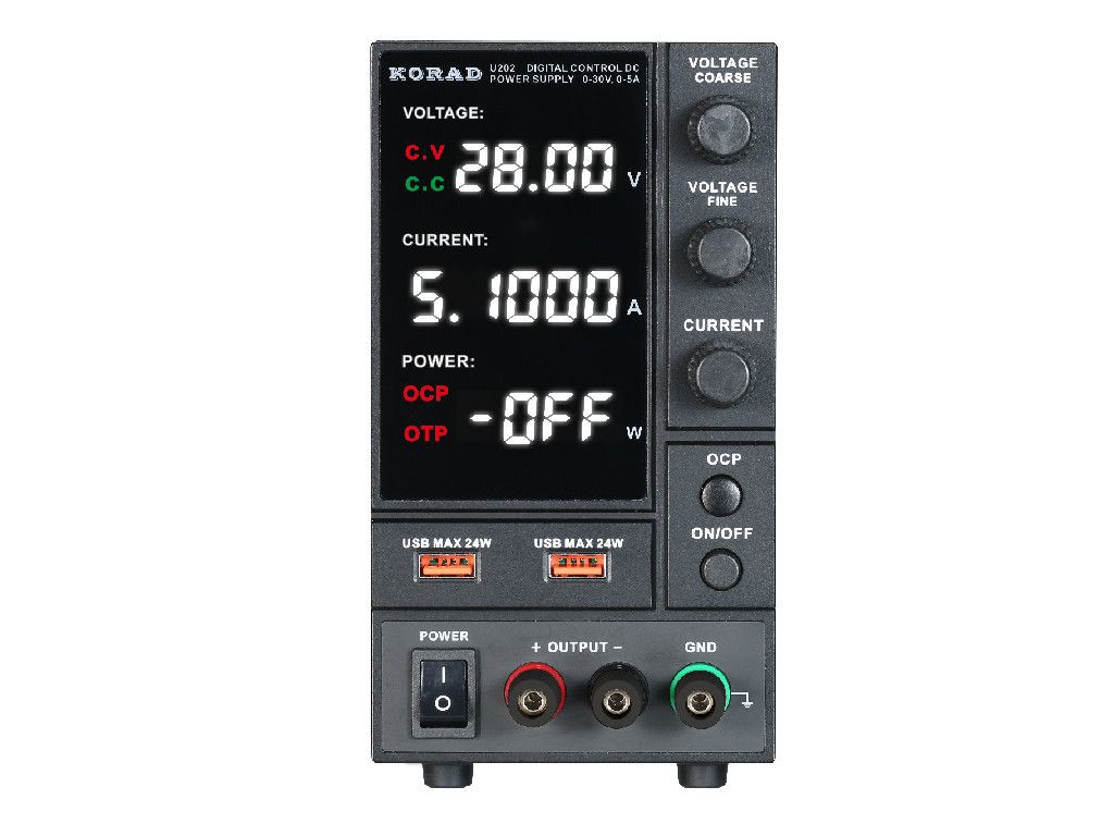 Zasilacz laboratoryjny KORAD U202 30V 5A USB 24W typ A typ C pomiar mocy
