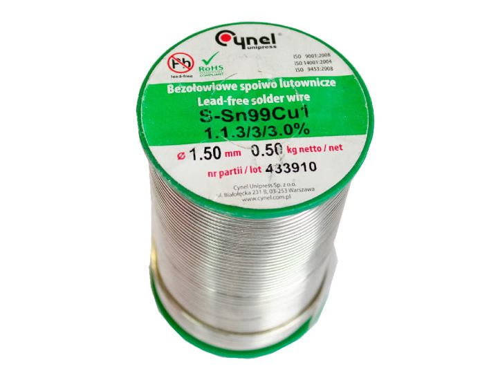 Cyna z topnikiem 1,50mm 500g S-Sn99Ag0,3Cu0,7  PB FREE