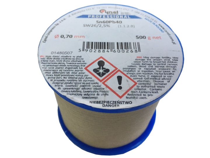 Cyna z topnikiem 0,70mm 500g S-Sn60Pb40 PB