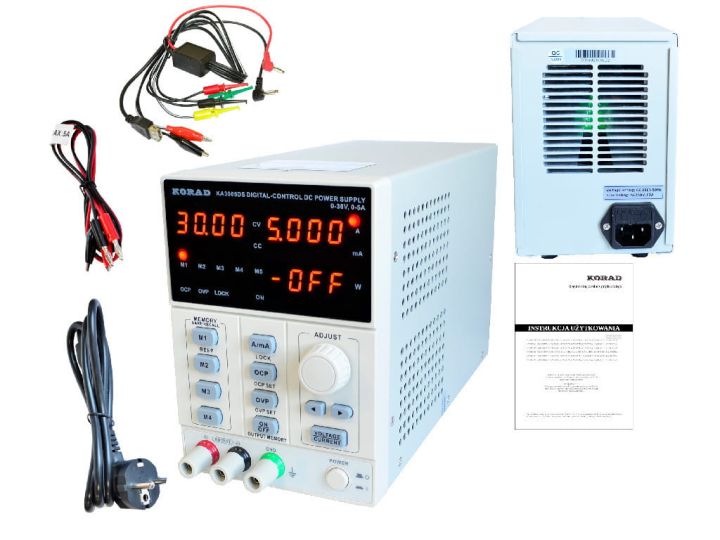 Zasilacz laboratoryjny KORAD KA3005DS 30V 5A + Przewody 7 końcówek