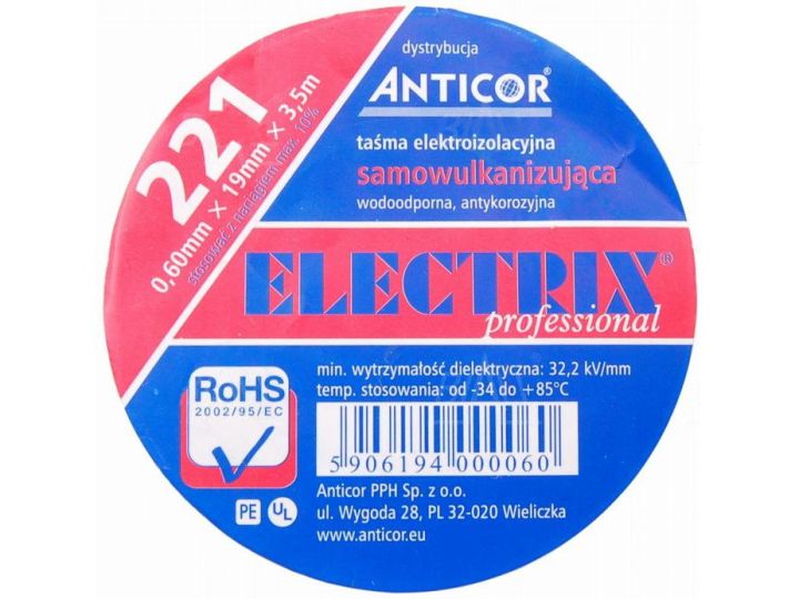 Taśma ELECTRIX samowulk.polietylenowa 19mmx3,5m BK