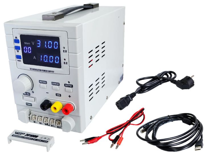 Zasilacz laboratoryjny WEP 3010DB 30V 10A 3xOUT +USB +60 pamięci ustawień