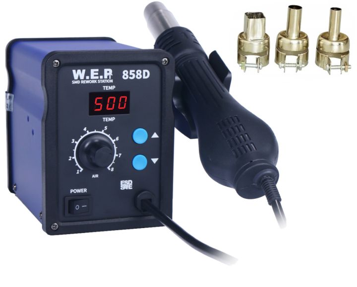 Spawarka do plastiku  WEP 858D | Gorące powietrze 700W | Zestaw 3 dysz szczelinowych