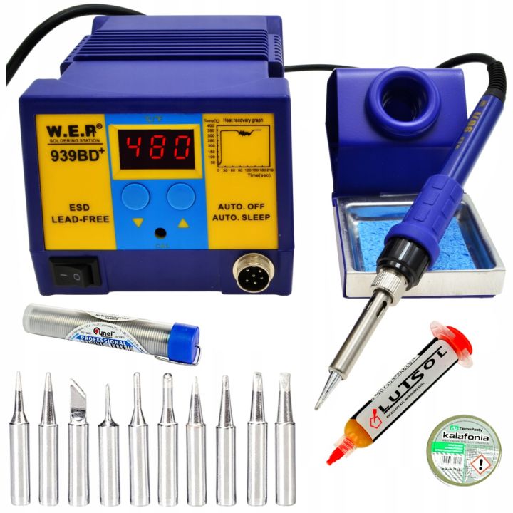 Stacja lutownicza WEP 939BD+ +Zestaw 10 grotów, kalafonia, cyna