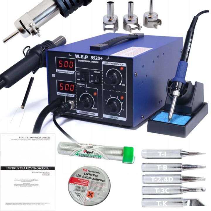 Stacja lutownicza 2w1 HOTAIR WEP 852D+ 700W kompresor + Groty, pasta, cyna