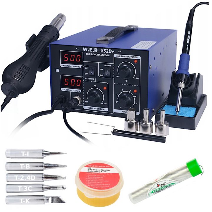 Stacja Lutownicza HOTAIR WEP 852D+ 2w1 3 dysze 660W Groty 900M Cyna Pasta