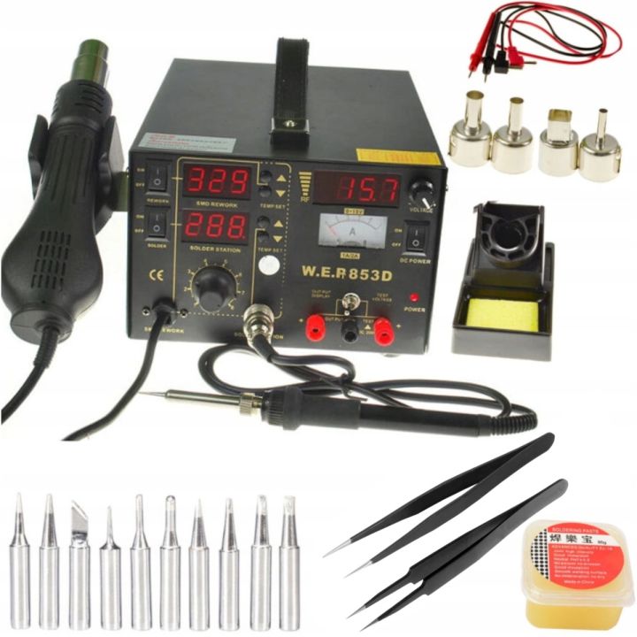Stacja lutownicza WEP 853D 5w1 zasilacz 15V/1A + GROTY PASTA PĘSETY