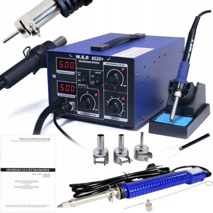 Stacja lutownicza 2w1 HOTAIR WEP 852D+ 700W kompresor +Odsysacz elektryczny