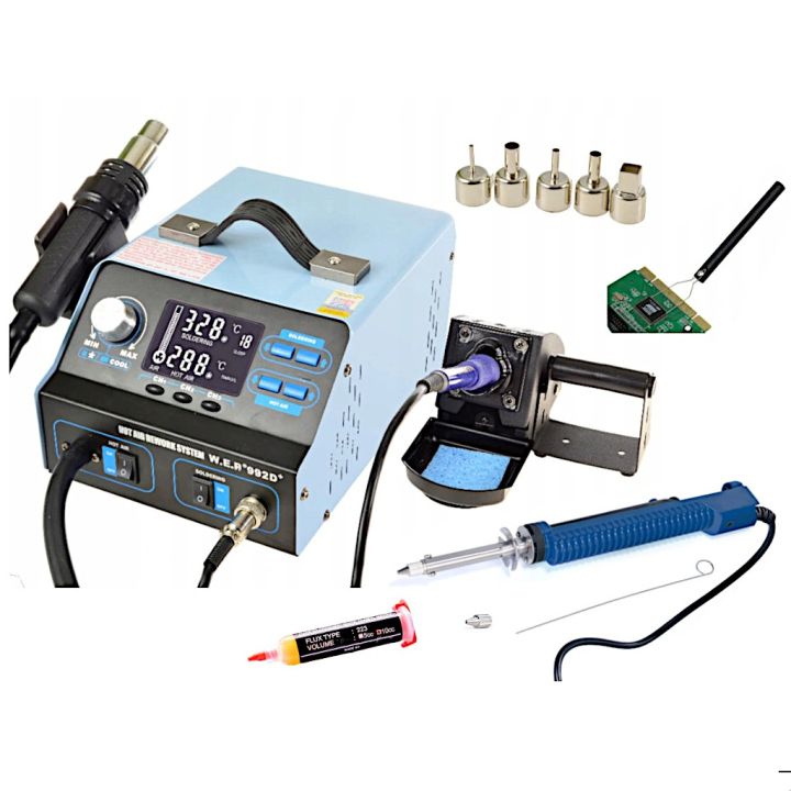 Stacja lutownicza 2w1 HOTAIR WEP 992D+ 3 profile pracy + Odsysacz elektr.