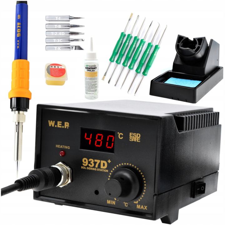 Stacja lutownicza WEP 937D+ 75W LED ESD Safe + Zestaw Serwisowy, Narzędzia i Chemia